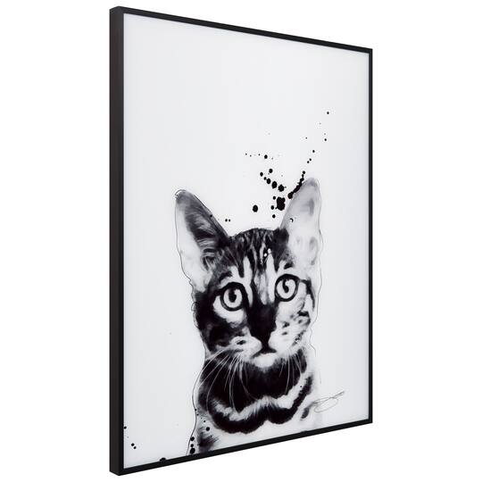 Empire Art Direct 24" x 18" Black & White Bengal Cat Pet Reverse Printed Wall Art with Black Frame